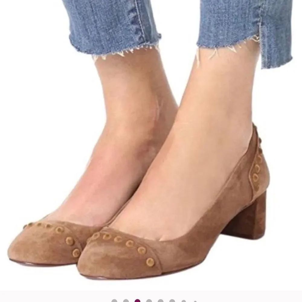 Tory Burch Colt River Rock Tan Suede Studded Pumps